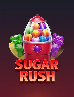 အနီရောင် ပူဖောင်းချိုချဉ် စက် (gumball machine) ဘေးတွင် အစိမ်းရောင်နှင့် ခရမ်းရောင် gummy ဝက်ဝံ ရပ်နေပြီး အောက်တွင် SUGAR RUSH ဟု ရေးထားသော ဂိမ်း thumbnail