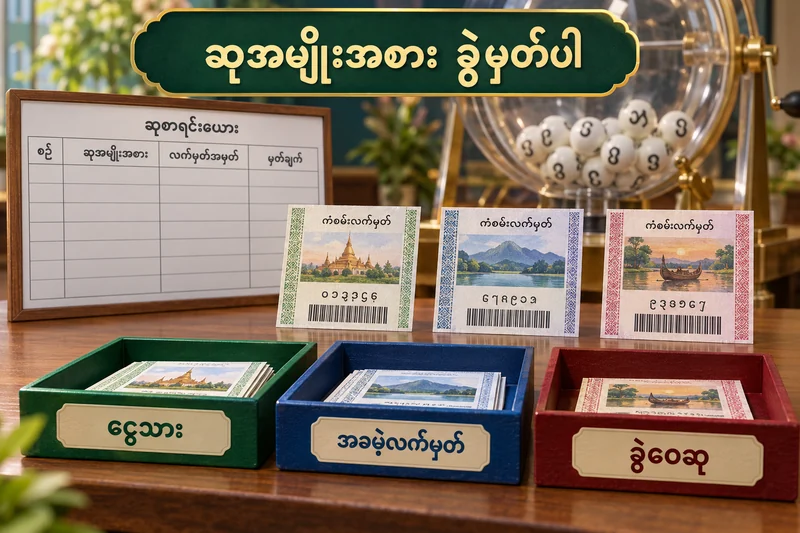 ငွေသား၊ အခမဲ့လက်မှတ်နှင့် ခွဲဝေဆုကို ခွဲမှတ်သော ထီပုံ