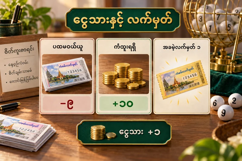 ငွေကုန် ၉၊ ငွေဝင် ၁၀၊ ငွေသား +၁ နှင့် အခမဲ့လက်မှတ်တစ်ကြိမ် ခွဲထားပုံ